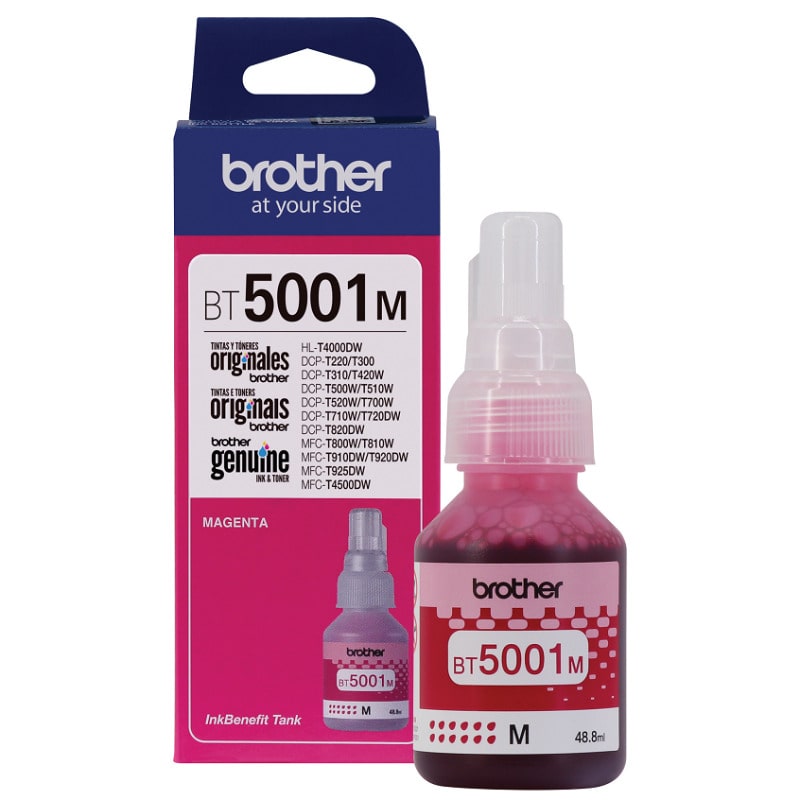 Botella de tinta BROTHER BT5001M color magenta, contenido 48ml